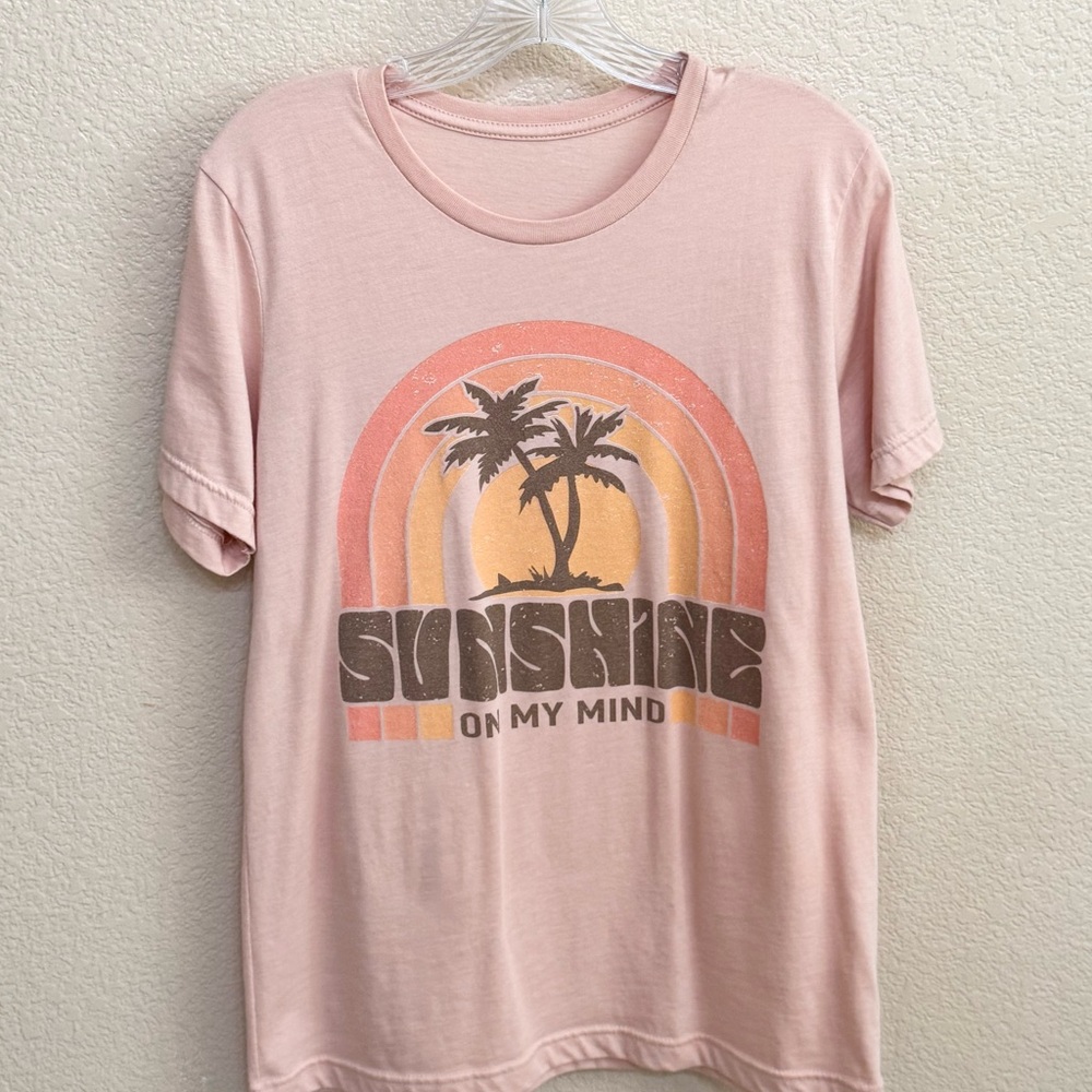 Pink Graphic Super Soft T-Shirt with Palm Tree Design